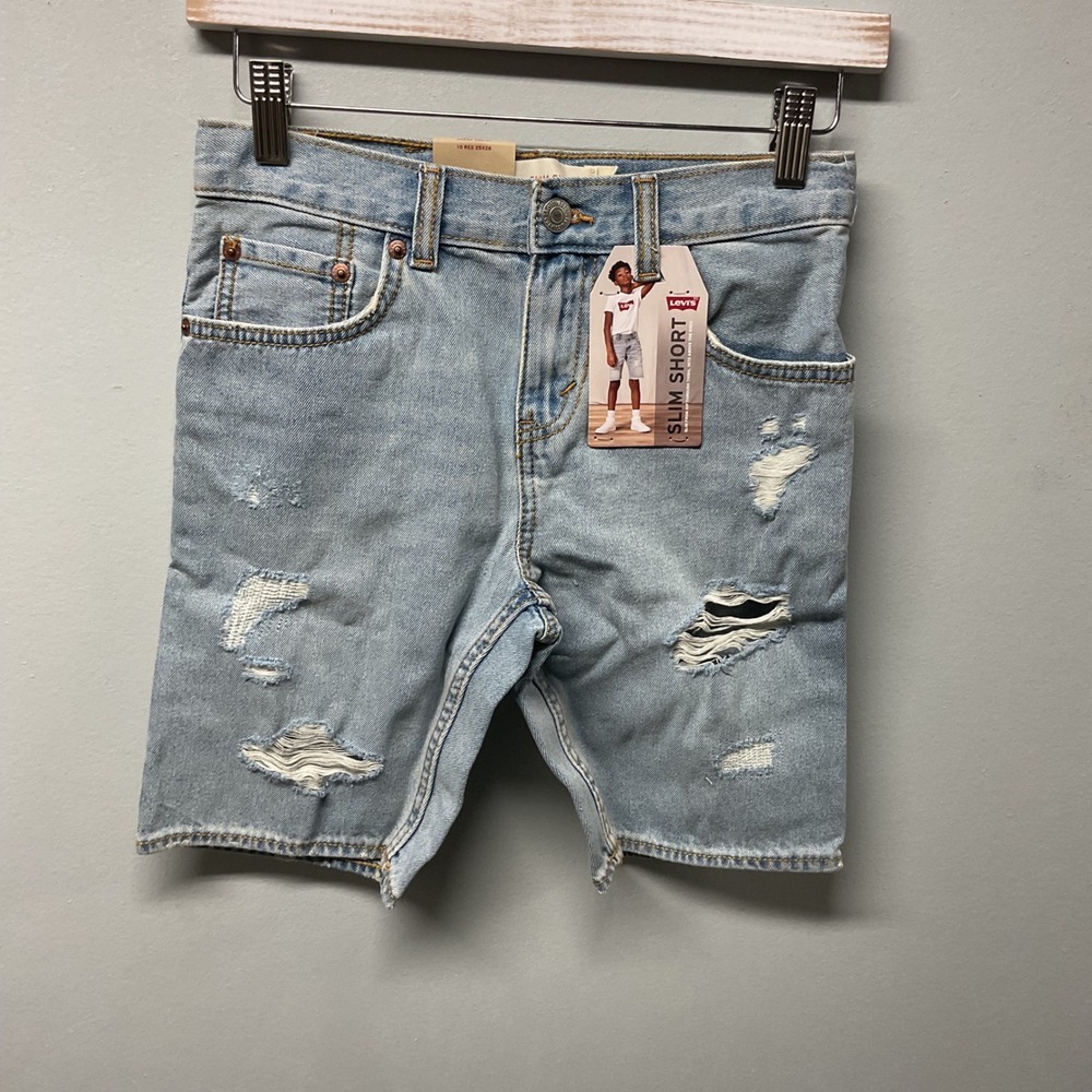 Levi Strauss & Co 500 Slim Fit Distressed Denim Shorts Boys Size 10 Reg 25x26